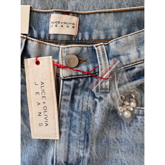Alice + Olivia Women's Rockstar Blue Ora High Rise Embellished Jeans Size 24 - Picture 8 of 15